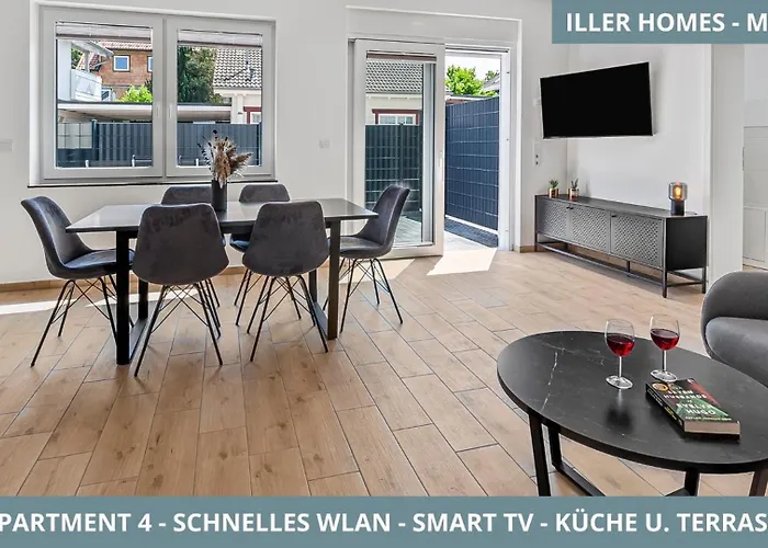 Illler Homes Memmingen Moderne Fewos Fuer Bis Zu 7 Pers Mit Kueche & Parkplaetzen, Teilweise Mit Terrasse Lägenhet *
